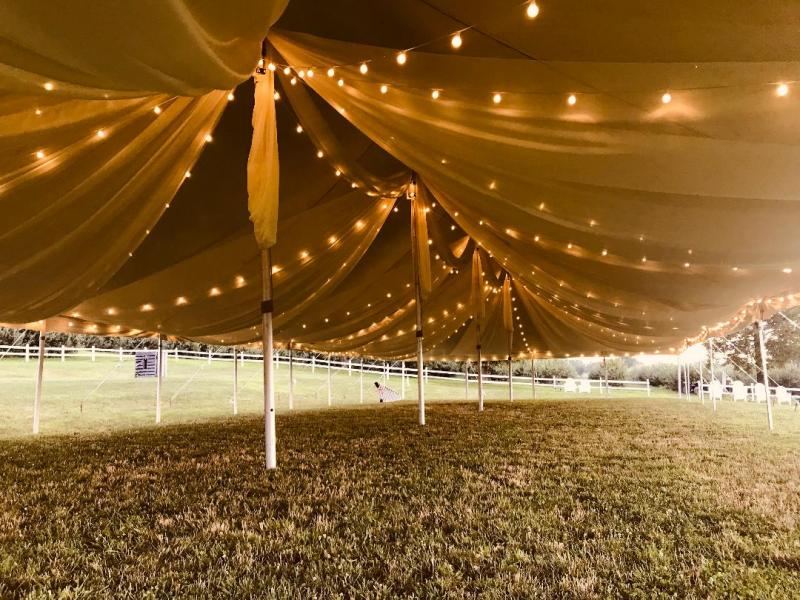 Tent Fabric Drapery with String Lighting